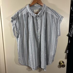 Lucky Brand Cotton Navy and White Striped Boxy Beach Button Down Shirt Size XL